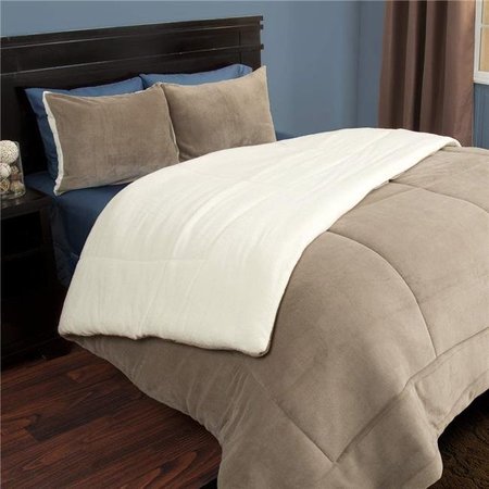 BEDFORD HOME Bedford Home 66A-27407 3 Piece Sherpa & Fleece Comforter Set; Full & Queen Size - Taupe 66A-27407